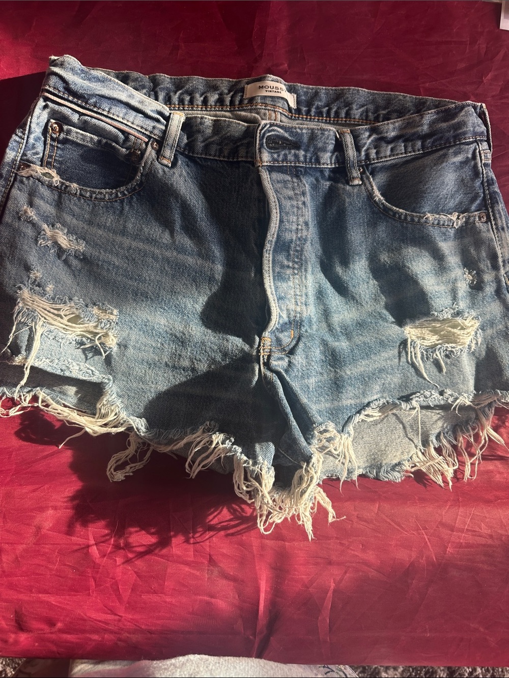 Moussy Frayed Distressed Denim Shorts — Light Blue